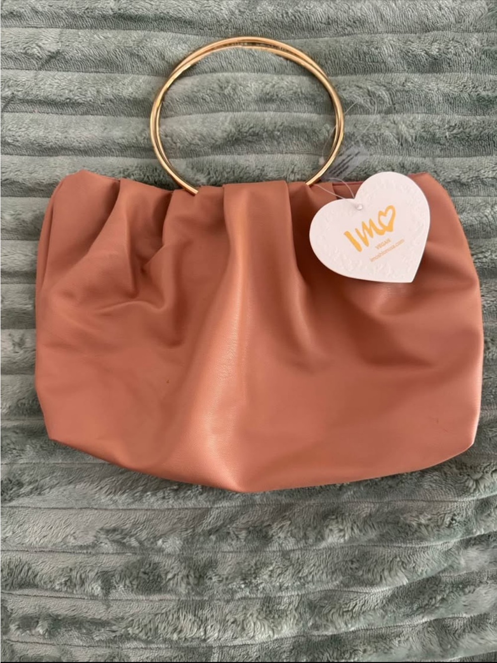 Ring-Handle Tote in Terracotta Faux Leather